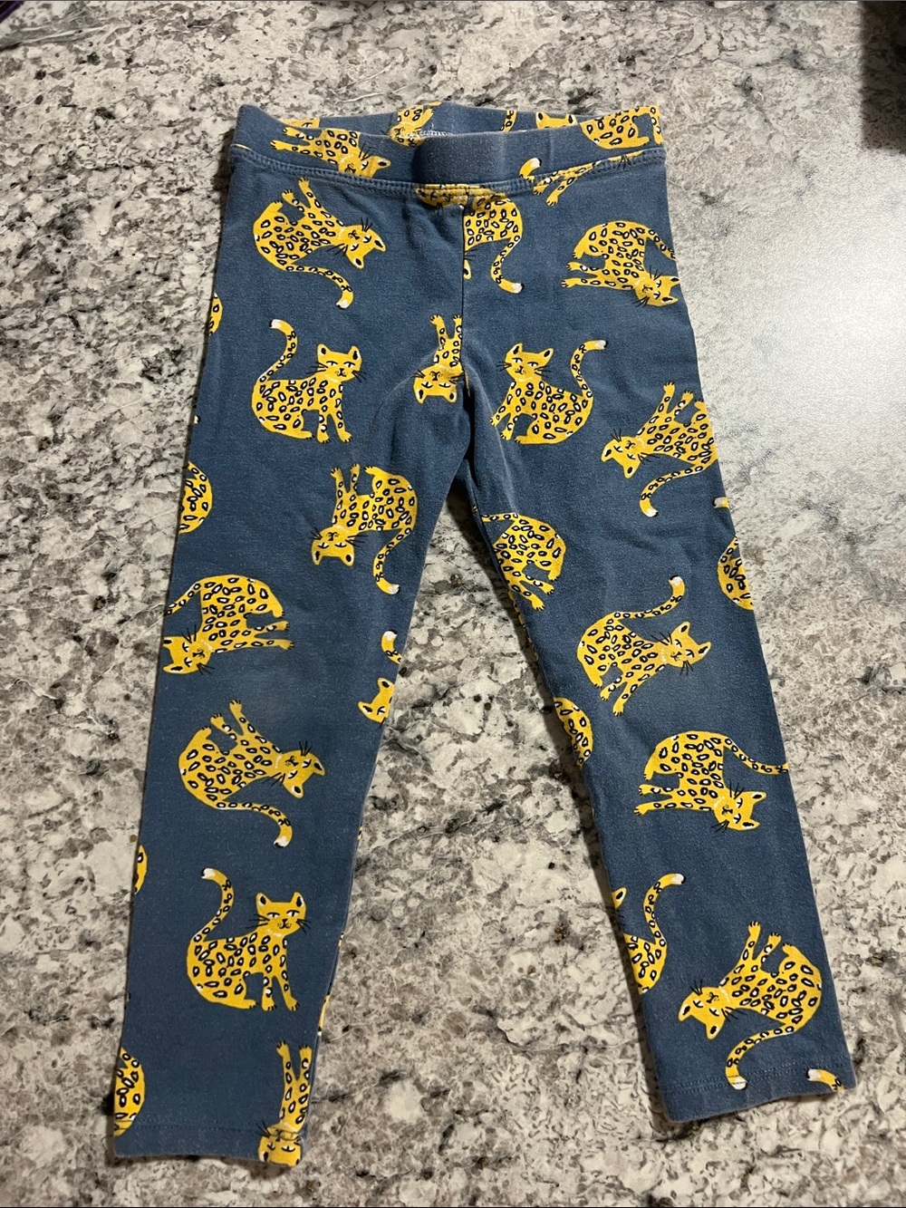 Girls' Navy Leggings with Yellow Leopard Print